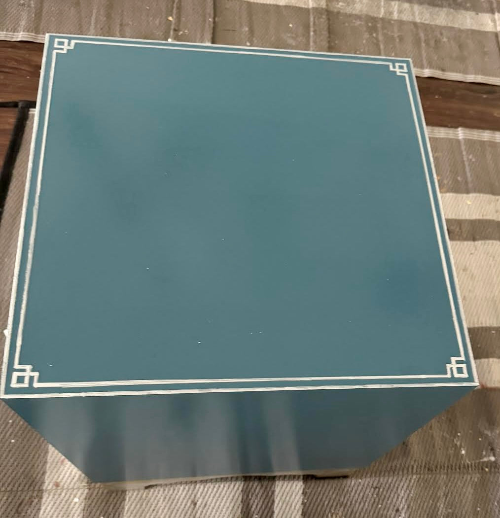 St. Charles cube side table - blue with silver trim